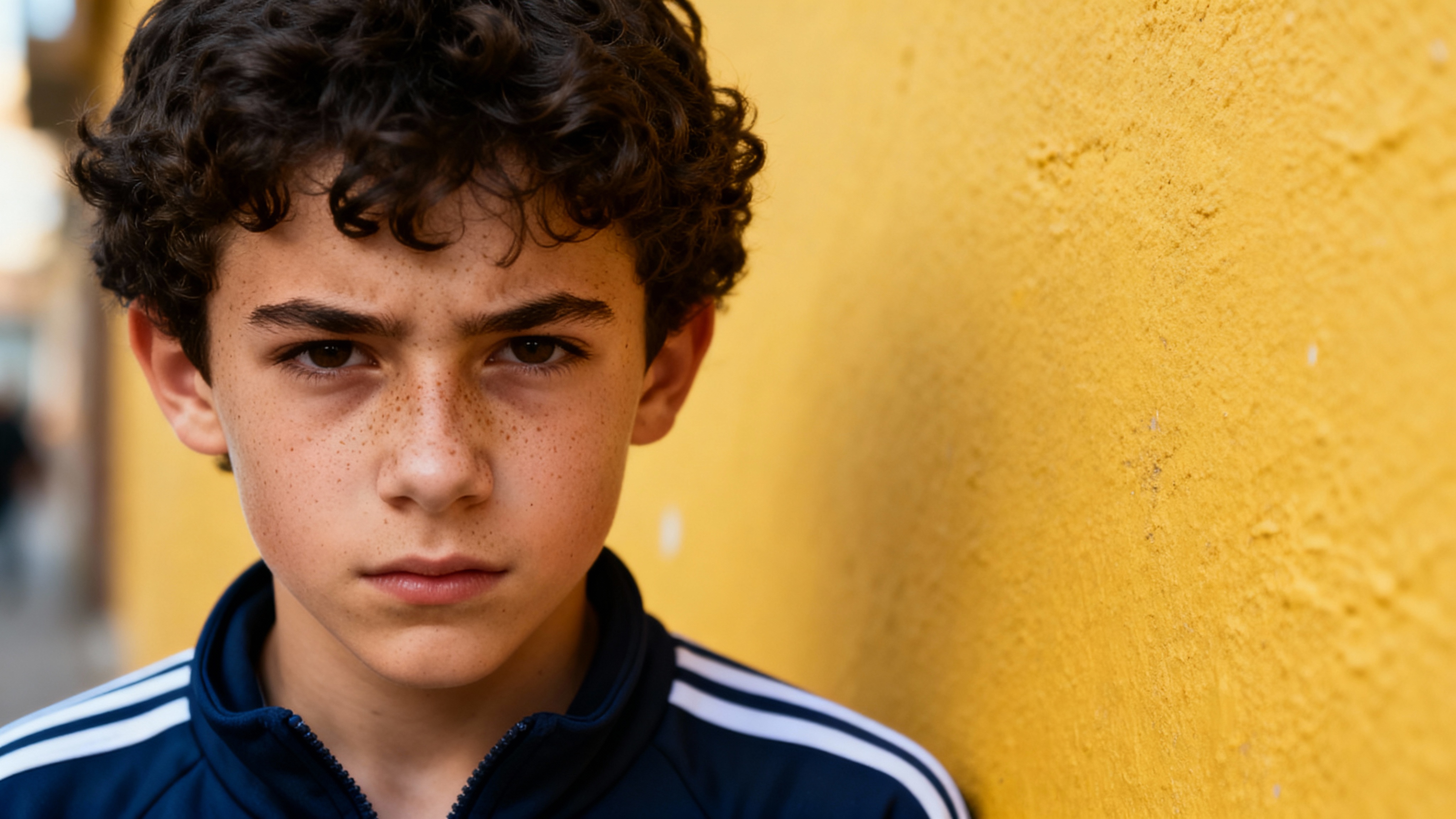 See Dream: A close-up portrait of a teenage boy with curly da...