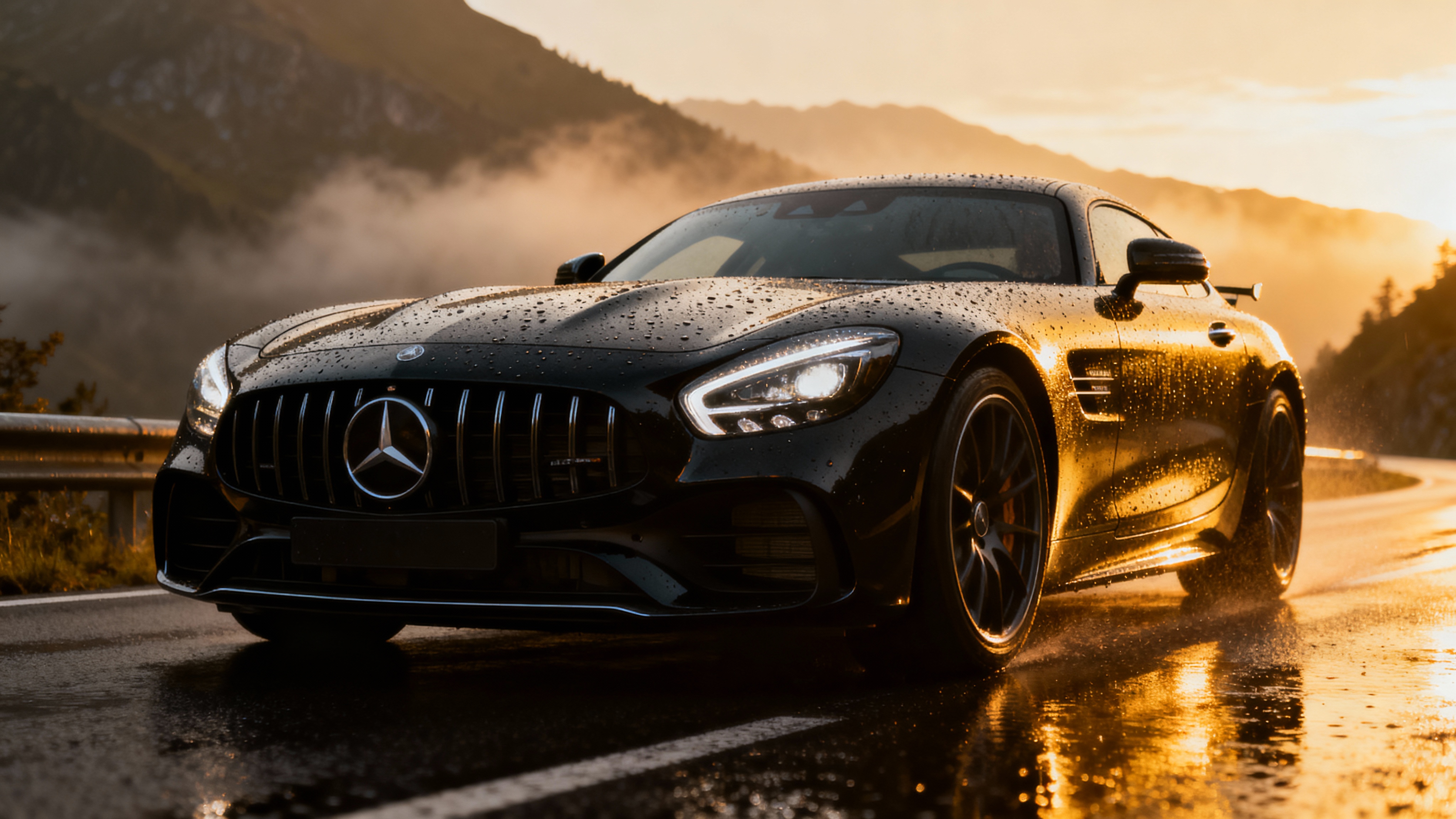 See Dream: Mercedes-Benz AMG GT, black luxury car on a wet mo...